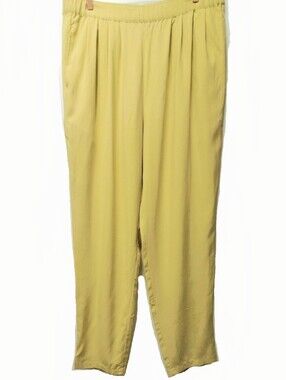 Smith & Hawken Citron Yellow 100% Silk Pants High Rise Pockets Size XL Artsy Vtg